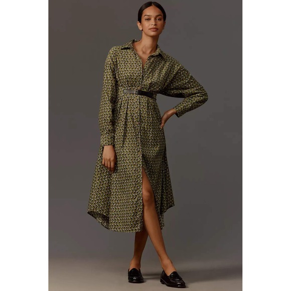 NWT By Anthropologie Belted Corduroy Long Sleeve Midi Shirt Dress Green 12 NWT By Anthropologie Belted Corduroy Long Sleeve Midi Shirt Dress Green 12